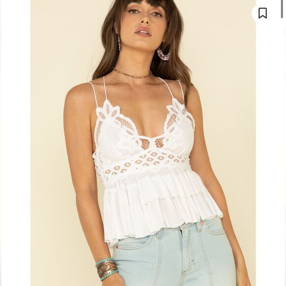 Free People Tops - Free People Women’s S Adella Ruffle Lace Cami Tank Top White Coquette Summer